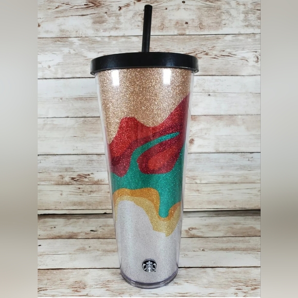 NWT Starbucks 2018 Holiday Collection Sand Flow Glitter Acrylic Cold Cup Tumbler - Picture 2 of 7